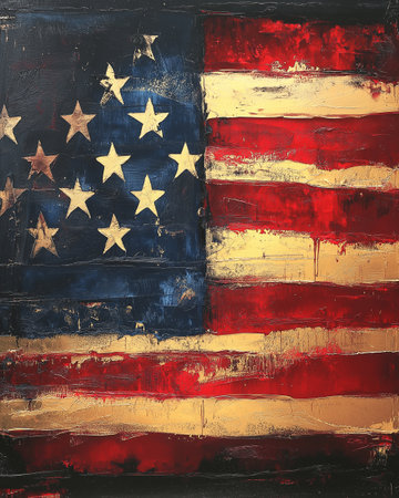 American flag painted on a wooden surface. Grunge background.の素材