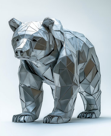 Polygonal origami bear on white background. 3d renderingの素材