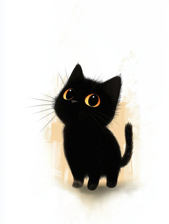Cute black cat with big eyes on a white background. Vector illustration.の素材