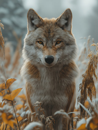 Red fox in the autumn forest. Portrait of a wild animal.の素材