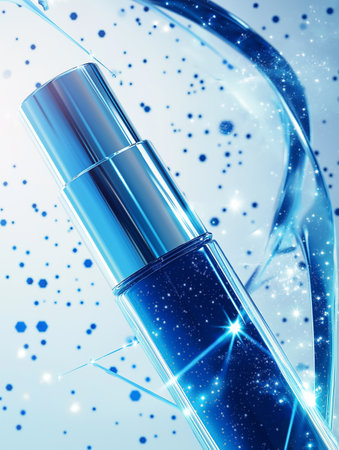 Cosmetic branding, bottle and glamour concept - Blue toned lipstick on blue holiday background, make-up and skincare cosmetics product for luxury beauty brand, holiday sale banner designの素材