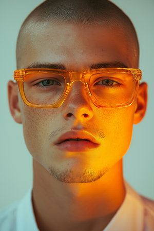 Portrait of a handsome young man with glasses. Men's beauty, fashion. Studio shot.の素材