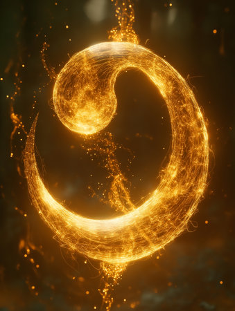 Futuristic letter O with glowing lines and particles. 3D renderingの素材