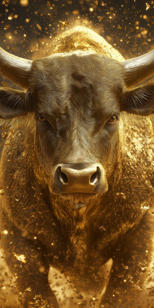 Portrait of a buffalo with golden background. 3d rendering.の素材