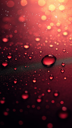 Water drops on red background with bokeh effect. Macro.の素材