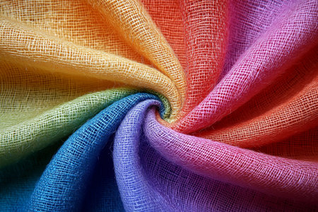 macro texture of multicolored fabric in the form of a rainbowの素材