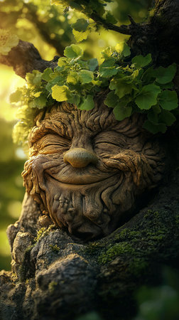 Close-up of an old tree with a funny face in the forestの素材