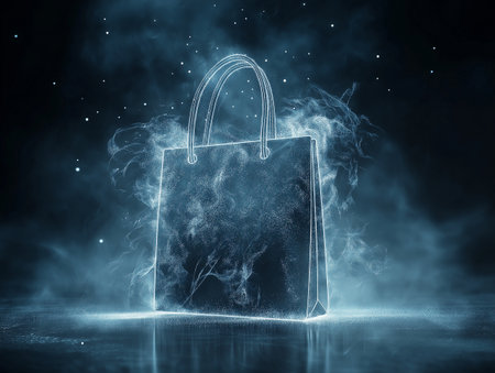 Shopping bag with smoke on a dark background. 3d renderingの素材