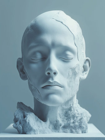 Sculpture of a mannequin head with closed eyesの素材