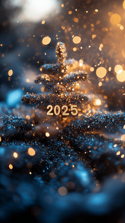 Happy New Year 2019. Christmas tree and bokeh lights background.の素材