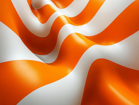 Orange and white wavy background. 3d rendering, 3d illustration.の素材