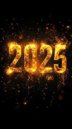 Happy new year 2015 written with Sparkle firework on black background.の素材