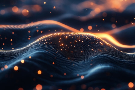 Data technology abstract futuristic illustration. Low poly shape with connecting dots and lines on dark background. 3D rendering. Big data visualization.の素材