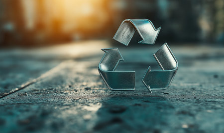 Recycling symbol in metal on the street. 3d renderingの素材