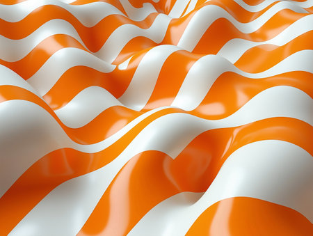 Orange and white wavy stripes. Abstract background. 3d render illustrationの素材