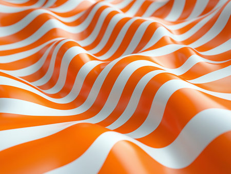Orange and white striped wavy background. 3d render illustration.の素材