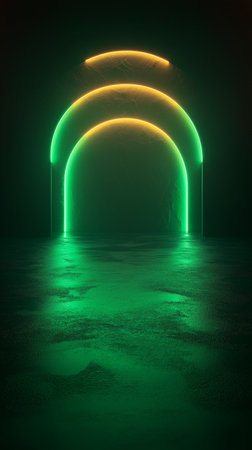 3d render, abstract background, neon light, empty space, neon tunnelの素材