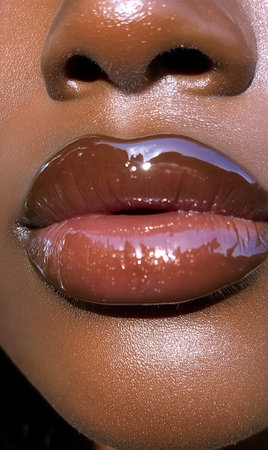 Close-up of female lips with glossy lipgloss. Beauty and fashion.の素材