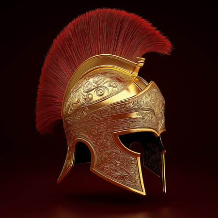 Spartan helmet. Helmet of the medieval knight. 3D renderingの素材