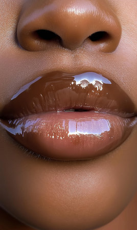 Close-up of female lips with glossy lipgloss, 3d renderの素材