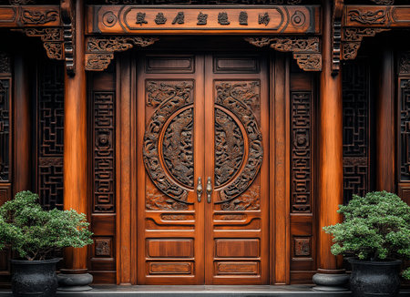 Wooden door of chinese temple, china. 3d renderingの素材