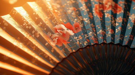 Folding fan close-up. Japanese style. 3d renderingの素材