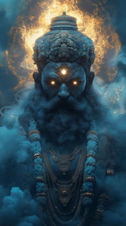 Hindu God Ganesha in the clouds. 3D renderingの素材