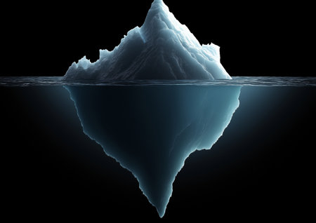 Iceberg in water on black background. 3d render illustration.の素材