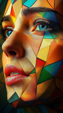 Portrait of a beautiful young woman with multicolored make-upの素材