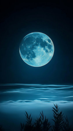 Full moon over the lake. Elements of this image furnished by NASAの素材