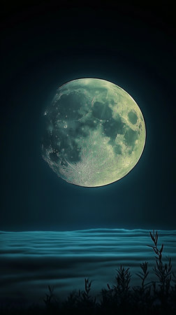 Full moon over the sea, 3d render. Fantasy illustration.の素材