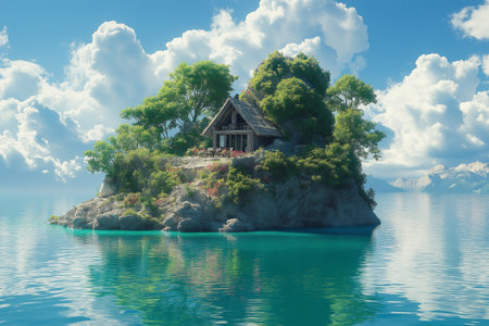 Beautiful island in the ocean. 3D render. Fantasy.の素材