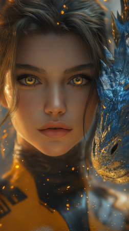 Close-up portrait of a beautiful girl in a fantasy forest.の素材