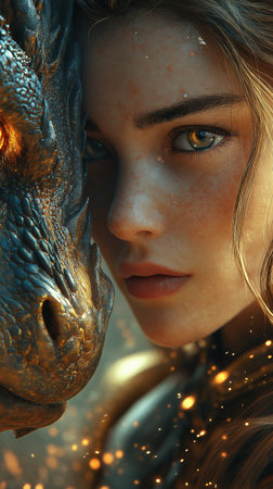Close-up portrait of a beautiful girl with dragon skin. Fantasy.の素材