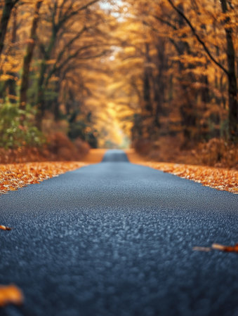 Road in the autumn forest. Autumn road in the forest. Beautiful autumn landscape.の素材