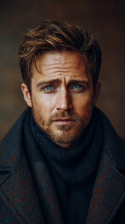Portrait of a handsome bearded man in a coat. Men's beauty, fashion.の素材