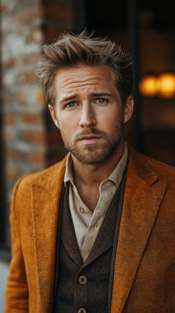 Portrait of a handsome young man wearing jacket and looking at cameraの素材