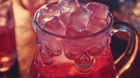 Cocktail with ice and skull on the background of a bar counterの素材