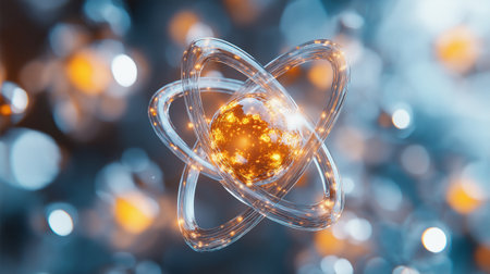 Atom in space, abstract science background, 3d render illustrationの素材