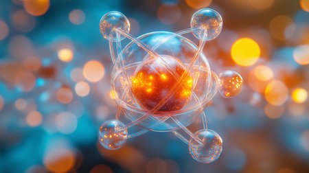 Atomic structure of the atom. 3D illustration of atom.の素材