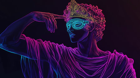 Digital Illustration of a Female Goddess with a Crown on her Headの素材