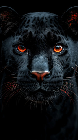 Close-up portrait of a black panther with orange eyes.の素材