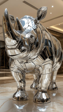 Sculpture of a rhinoceros made of glassの素材