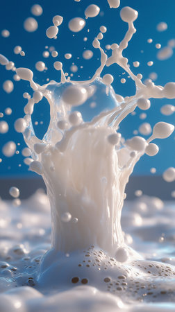 splashing milk isolated on blue background. 3d render and illustrationの素材