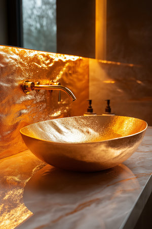golden washbasin in modern bathroom, shallow depth of fieldの素材