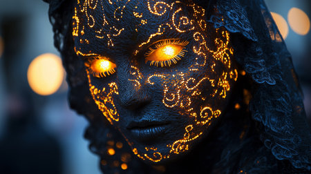 Close-up portrait of a beautiful woman with creative make-upの素材