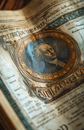 Close-up of one dollar banknote on a wooden table.の素材