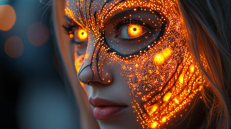 Close-up portrait of a beautiful woman with fantasy make-upの素材