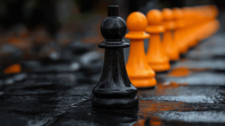 Chess pieces on the ground, conceptual image of business ideas and competitionの素材