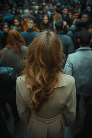 People gather outside Gucci fashion show building for Milan Women's Fashion Week in Milan.の素材